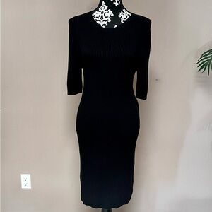 LAUREN RALPH LAUREN 100% Cotton Midi Ribbed Elbow Length Dress